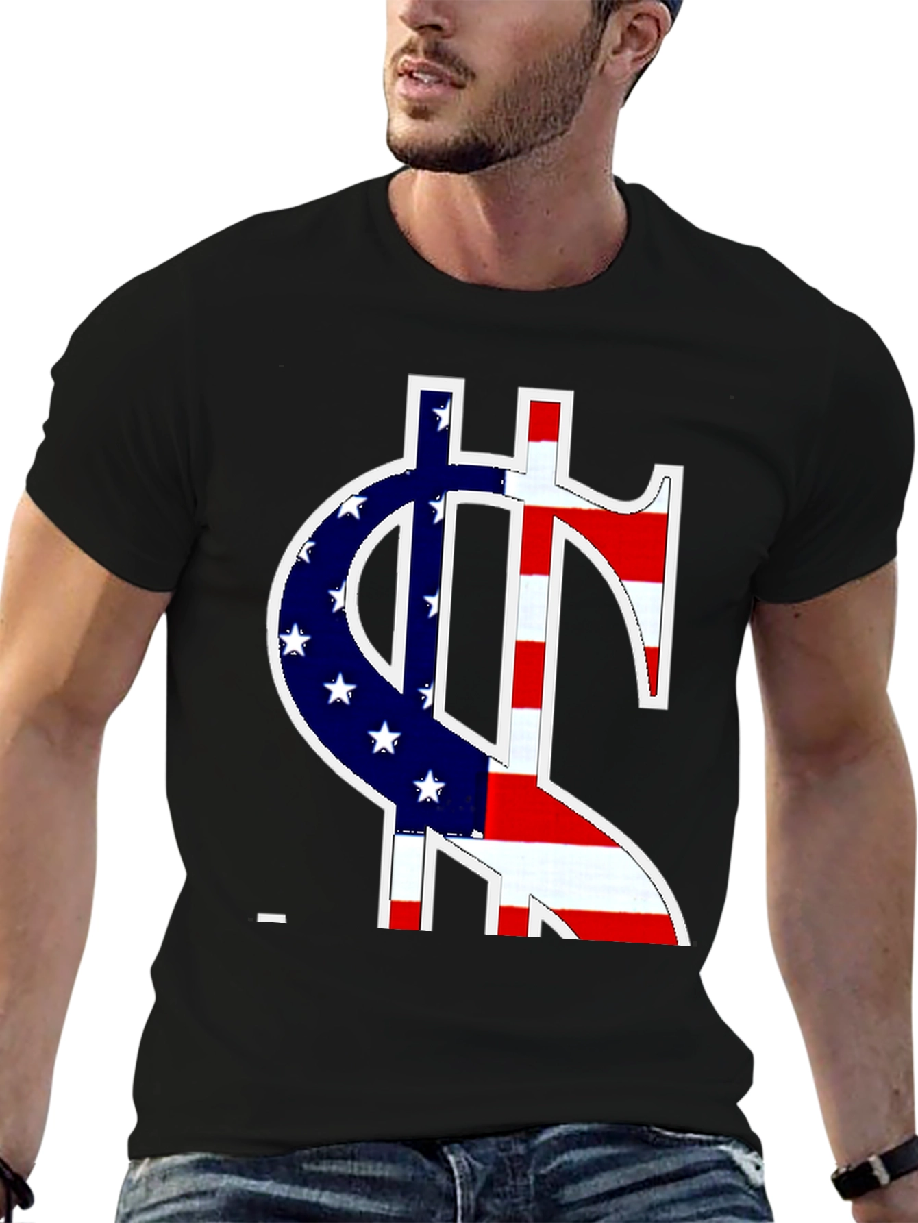 American Flag Dollar Sign Graphic T-Shirt
