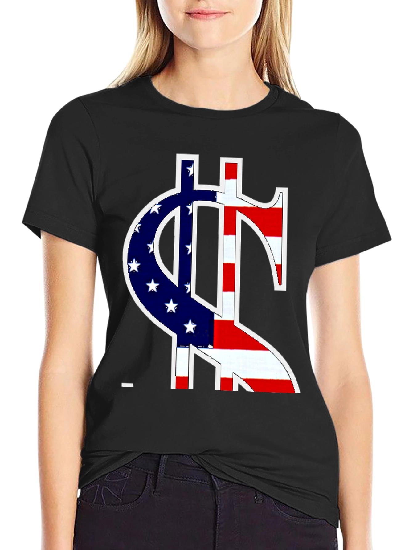 American Flag Dollar Sign Graphic T-Shirt