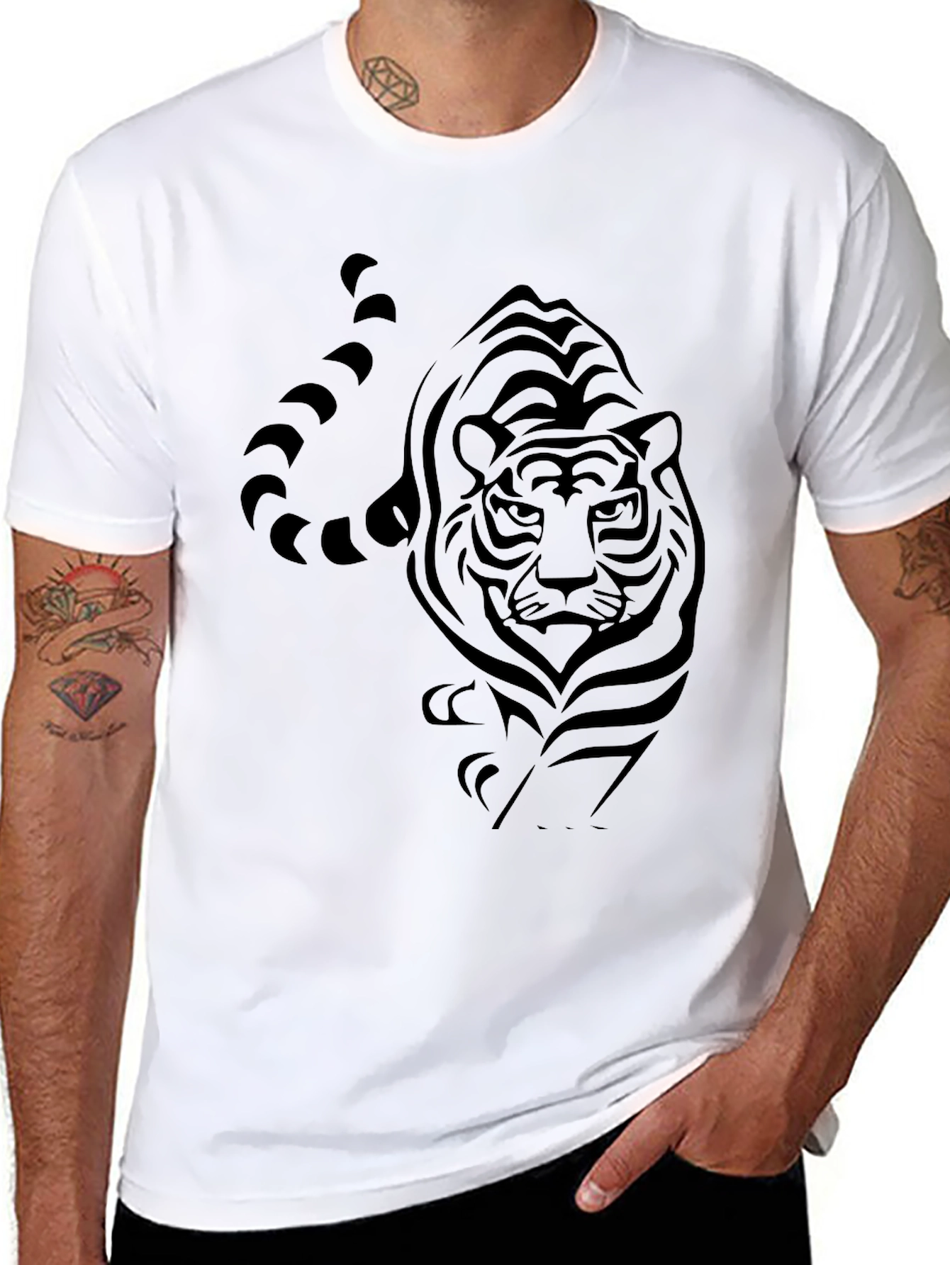 Mens Black Tiger Graphic T-Shirt