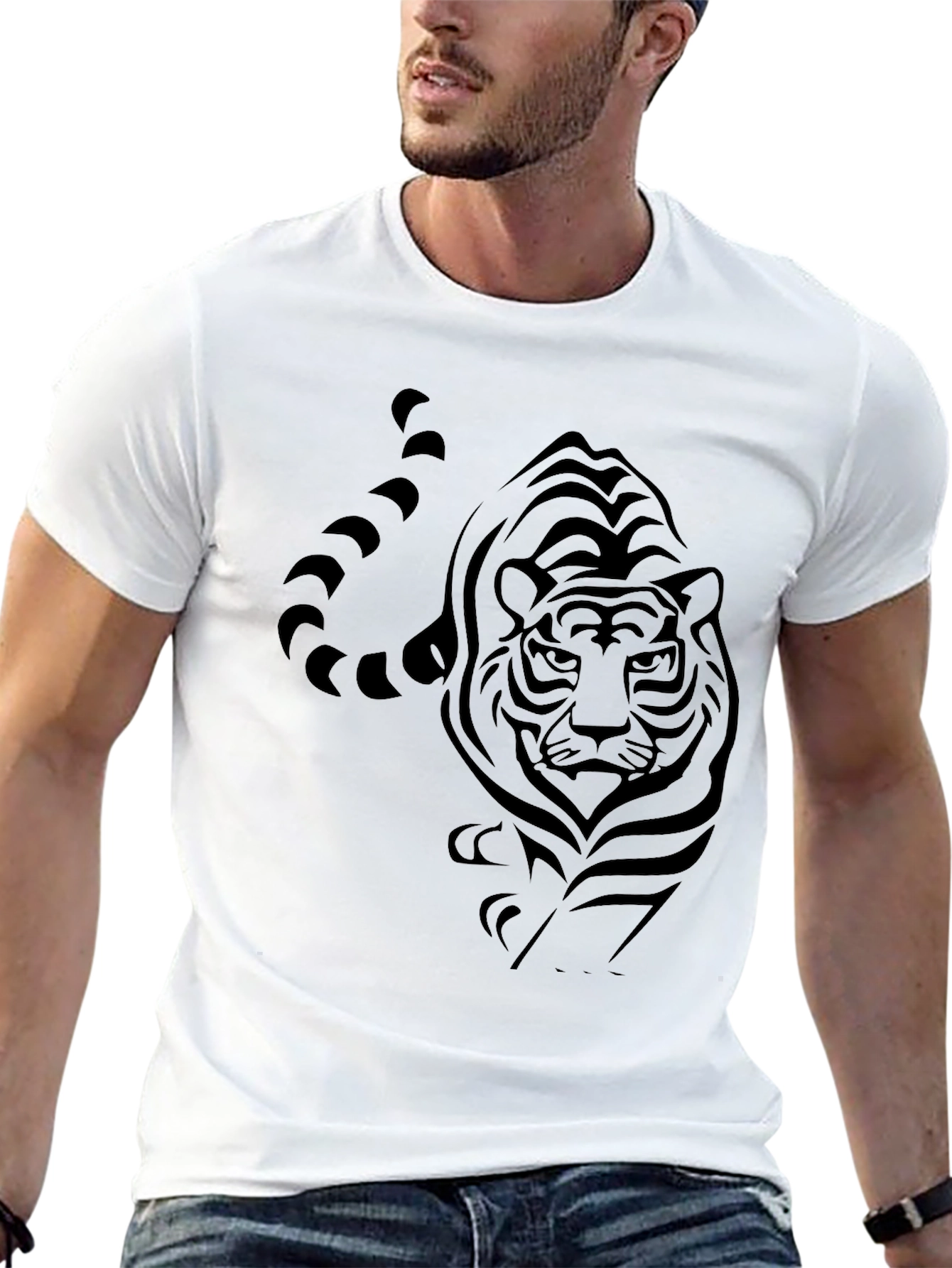 Mens Black Tiger Graphic T-Shirt