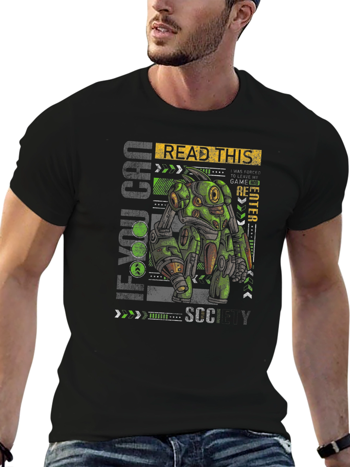 Sci-Fi Robot Graphic Print T-Shirt - Read This SCCY