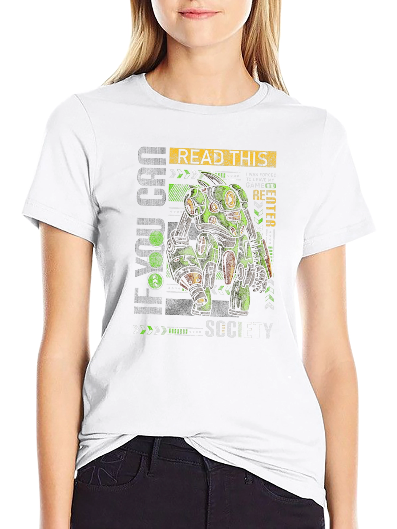 Sci-Fi Robot Graphic Print T-Shirt - Read This SCCY