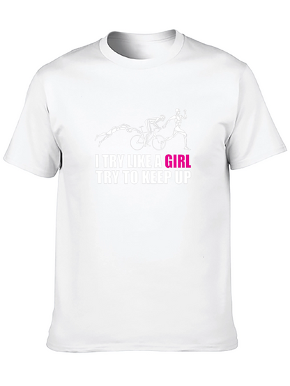Try Like A Girl Black T-Shirt - Triathlon Design