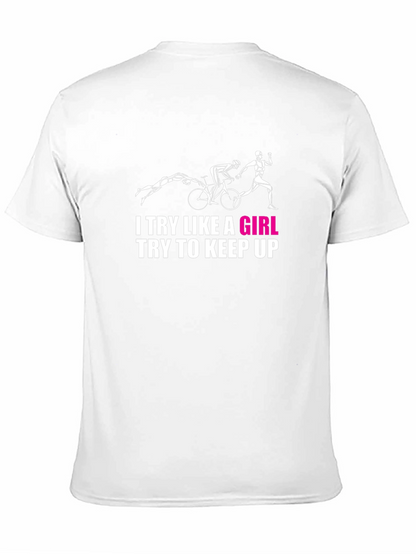 Try Like A Girl Black T-Shirt - Triathlon Design