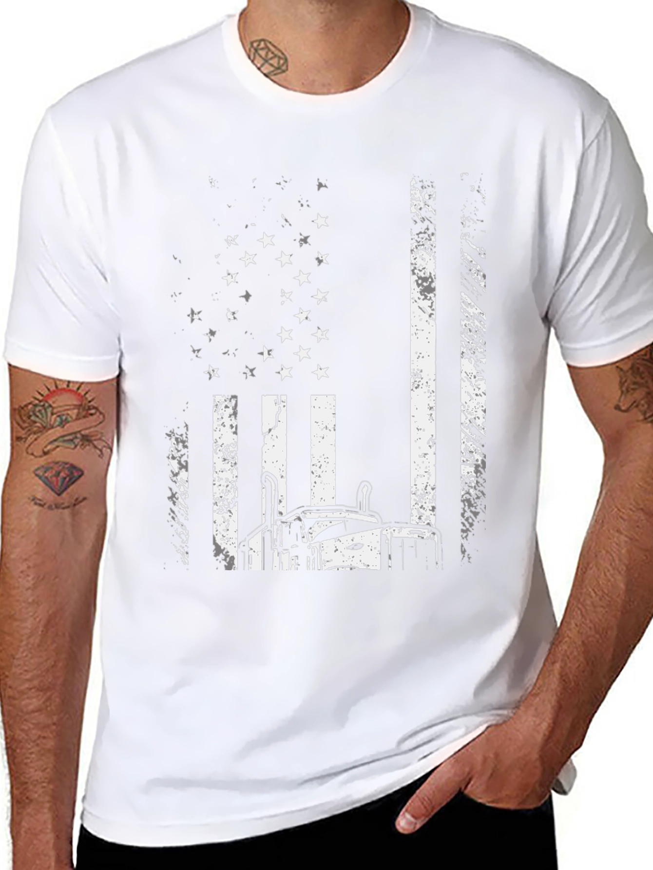 Trucker American Flag Graphic Tee - Black