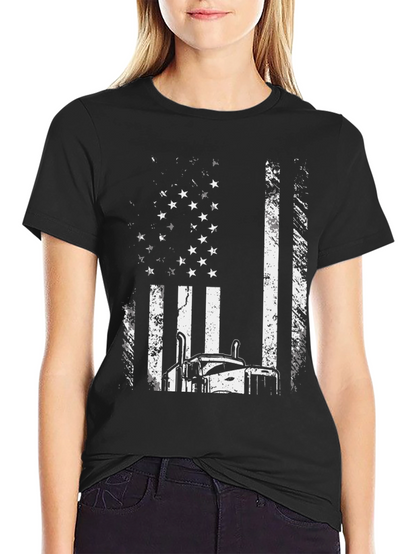 Trucker American Flag Graphic Tee - Black