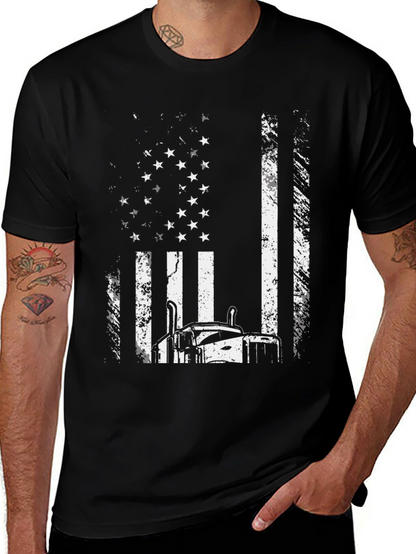 Trucker American Flag Graphic Tee - Black