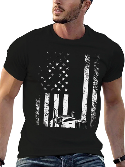Trucker American Flag Graphic Tee - Black