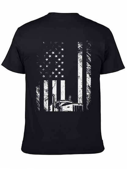 Trucker American Flag Graphic Tee - Black