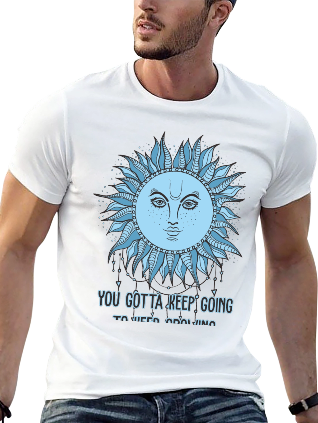 Celestial Sun Face Graphic Tee - Keep Going T-Shirt