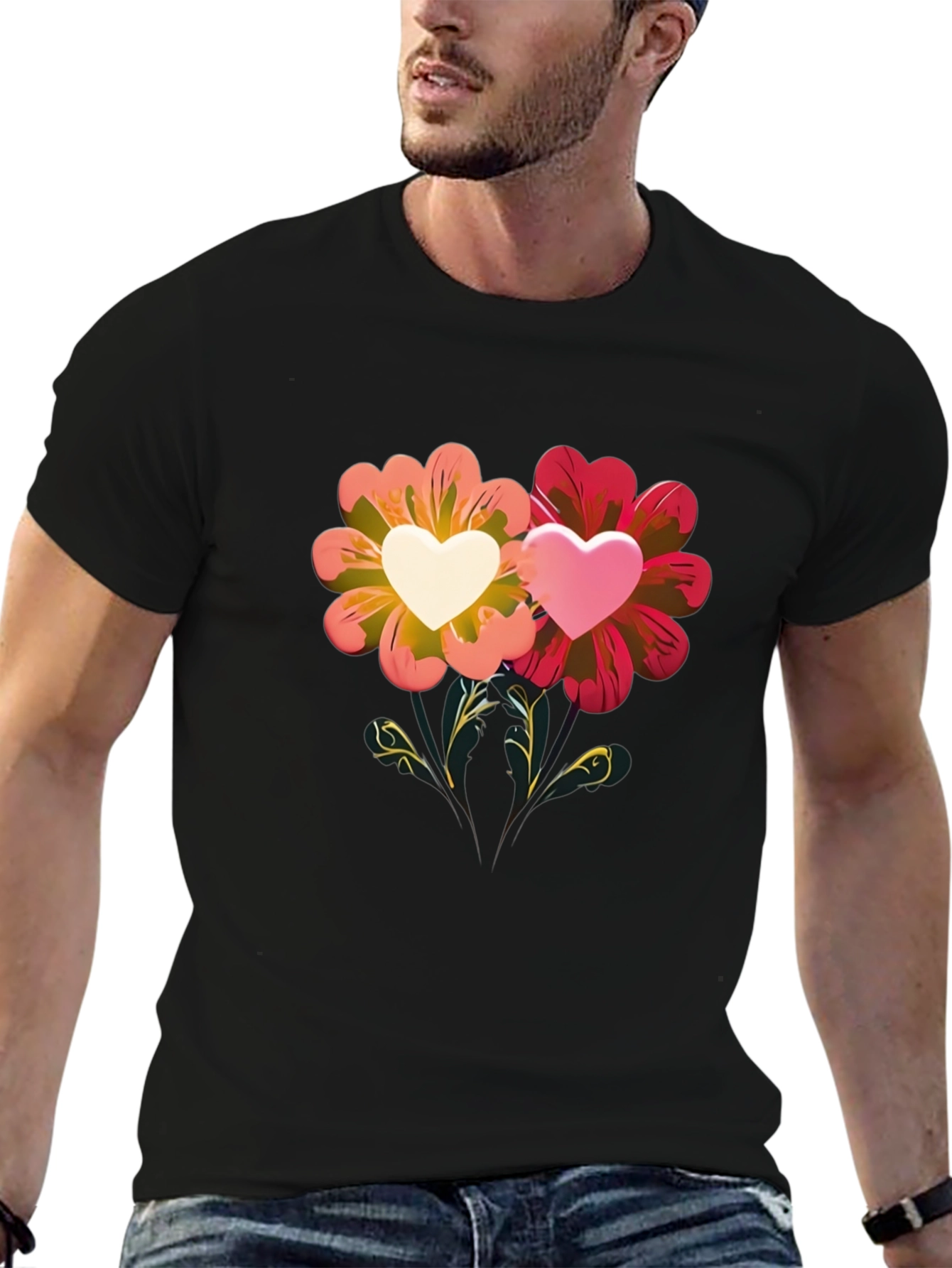 Floral Heart Graphic Tee - Romantic Design