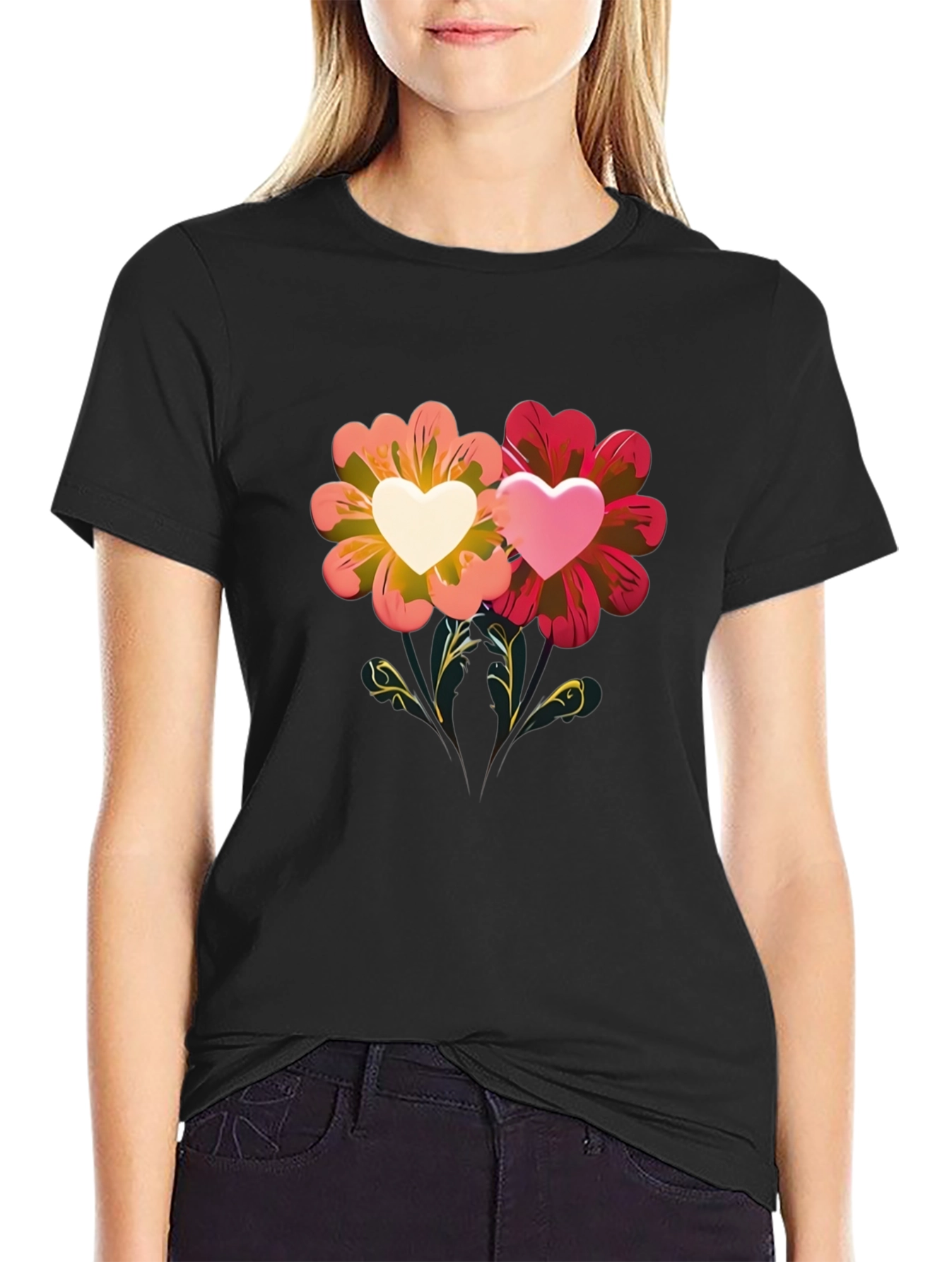 Floral Heart Graphic Tee - Romantic Design