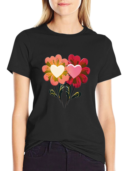 Floral Heart Graphic Tee - Romantic Design