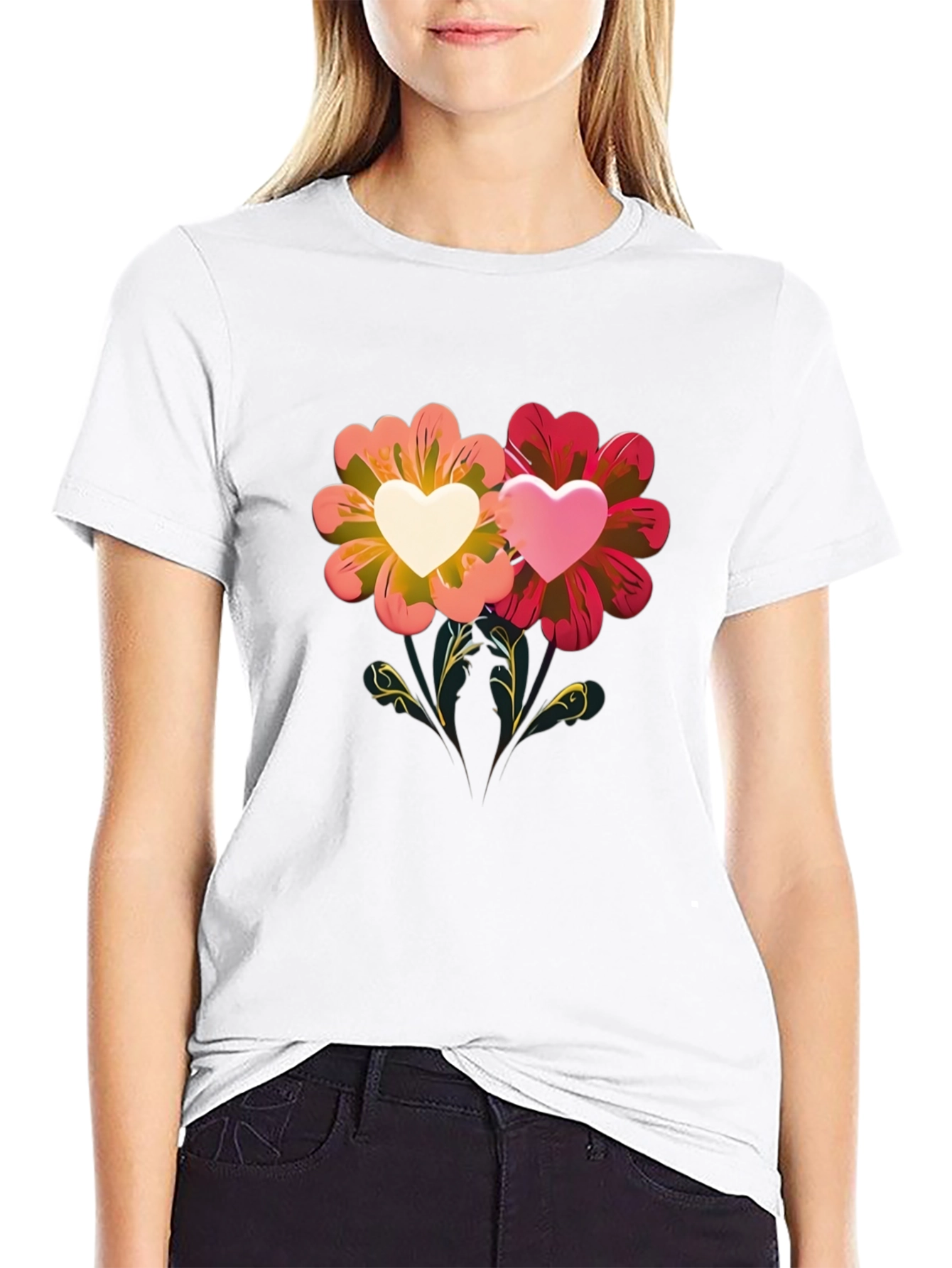 Floral Heart Graphic Tee - Romantic Design