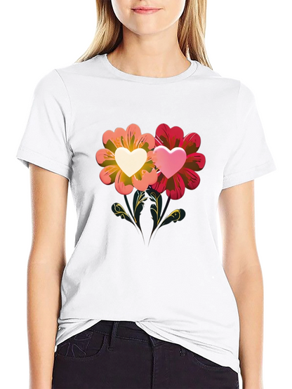 Floral Heart Graphic Tee - Romantic Design