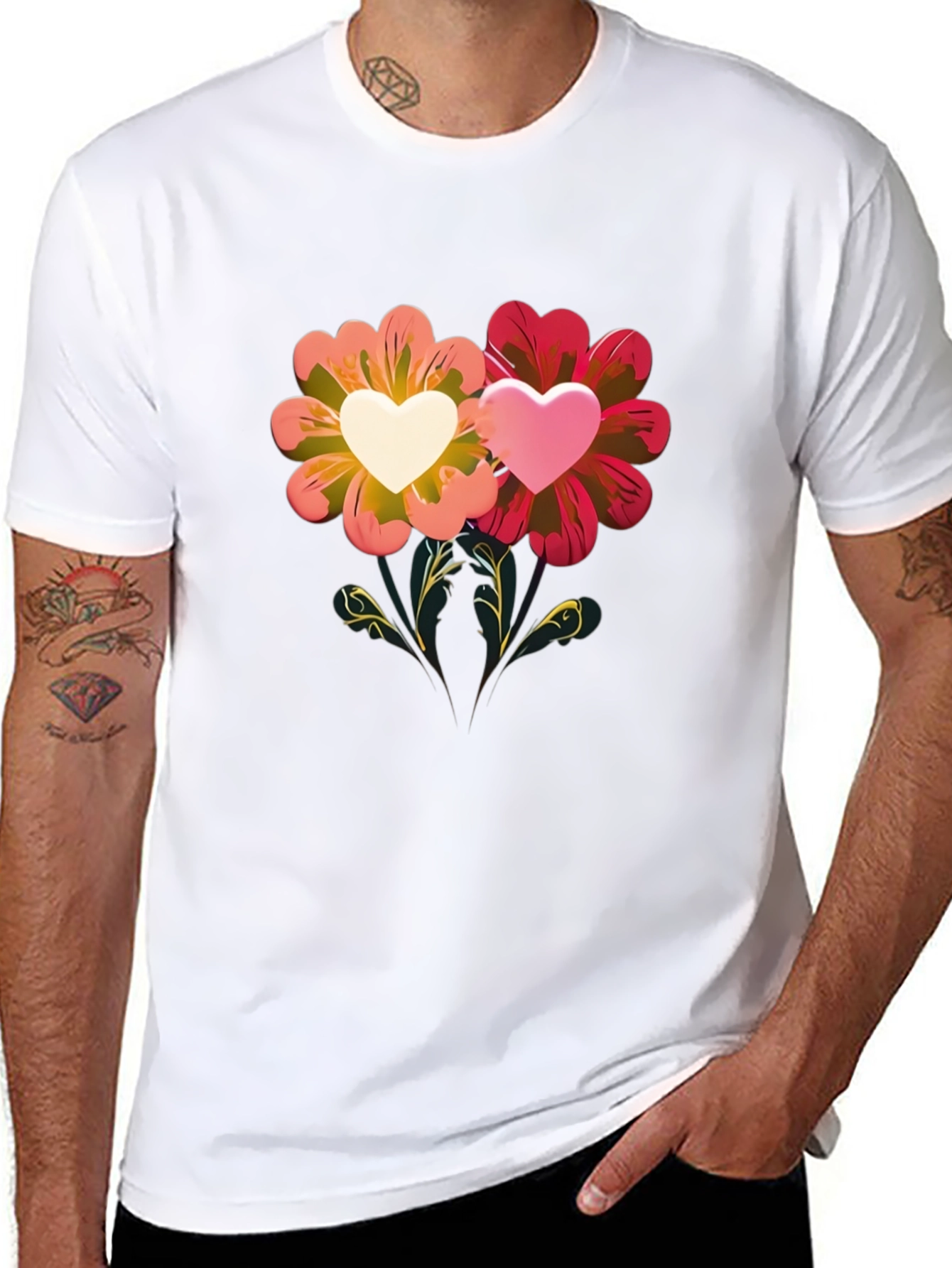 Floral Heart Graphic Tee - Romantic Design