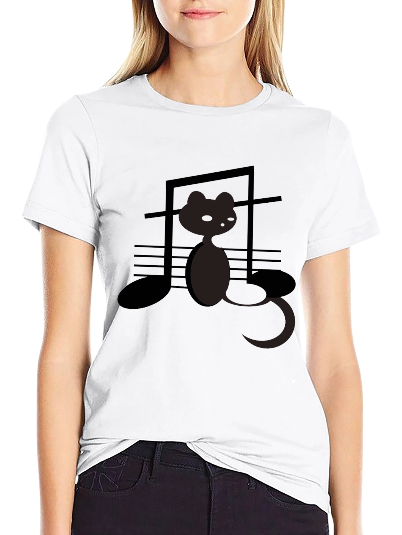 Musical Cat Graphic Tee - Black