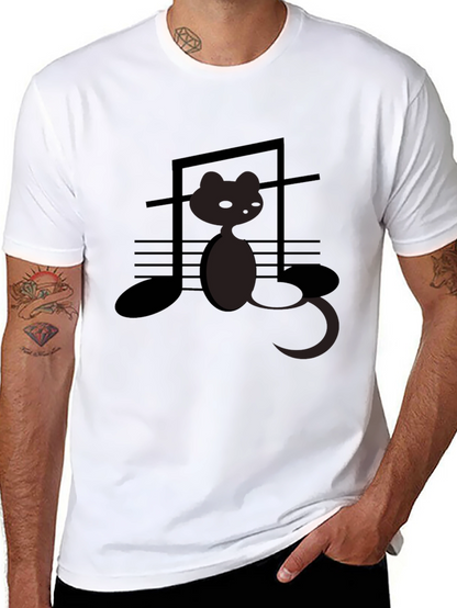 Musical Cat Graphic Tee - Black
