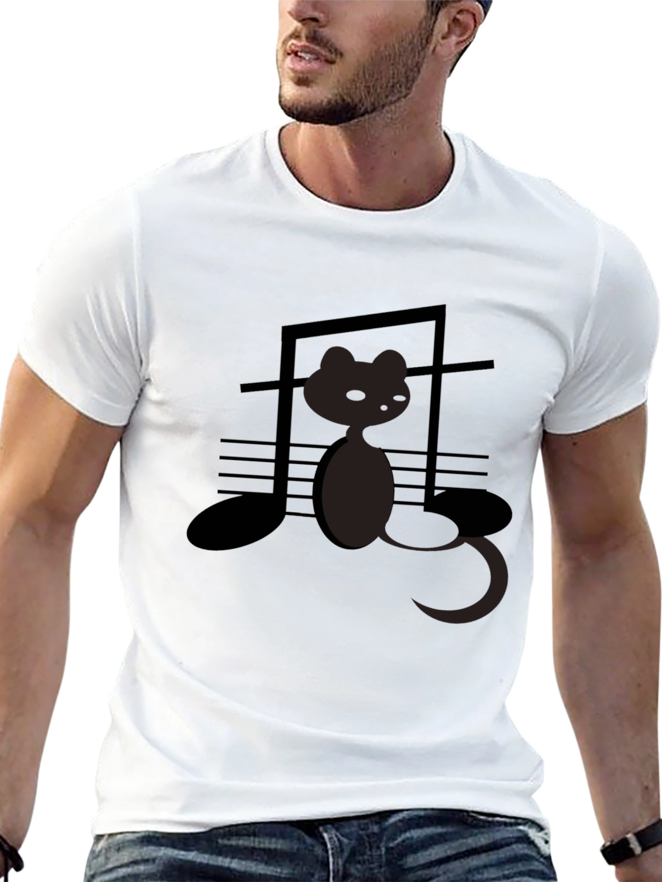 Musical Cat Graphic Tee - Black