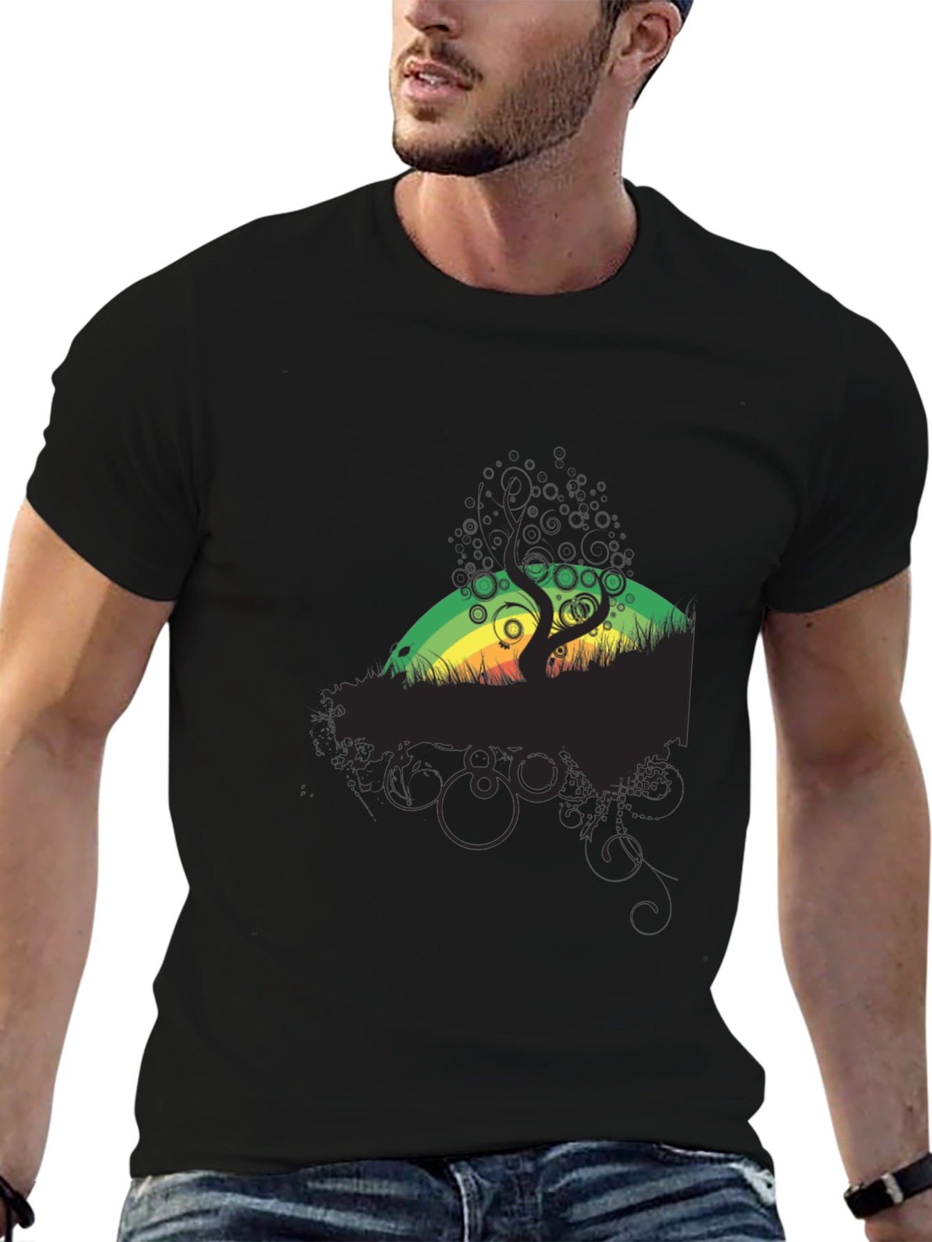 Rasta Tree Graphic Black T-Shirt