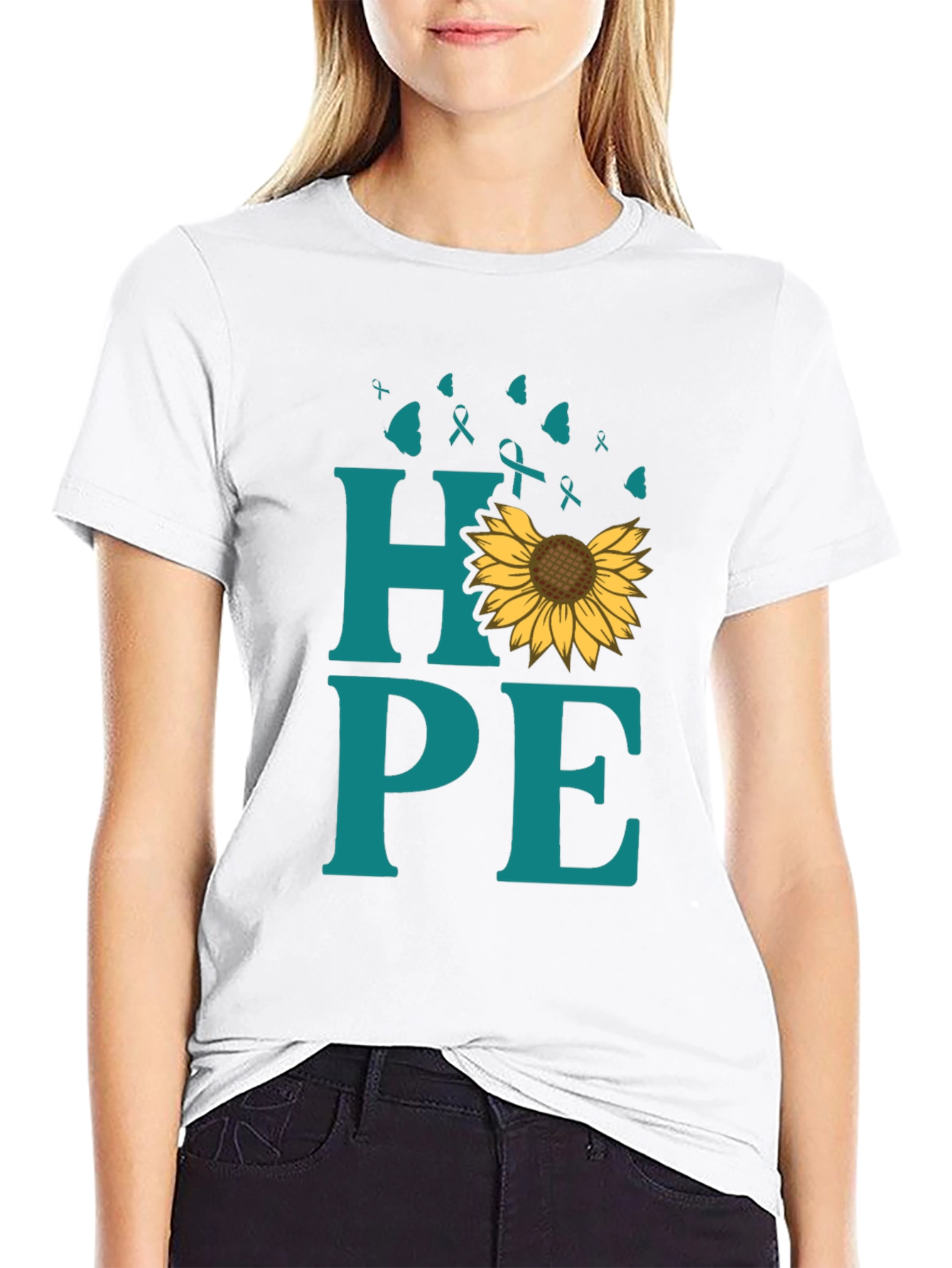 Hope Sunflower Ribbon Graphic T-Shirt