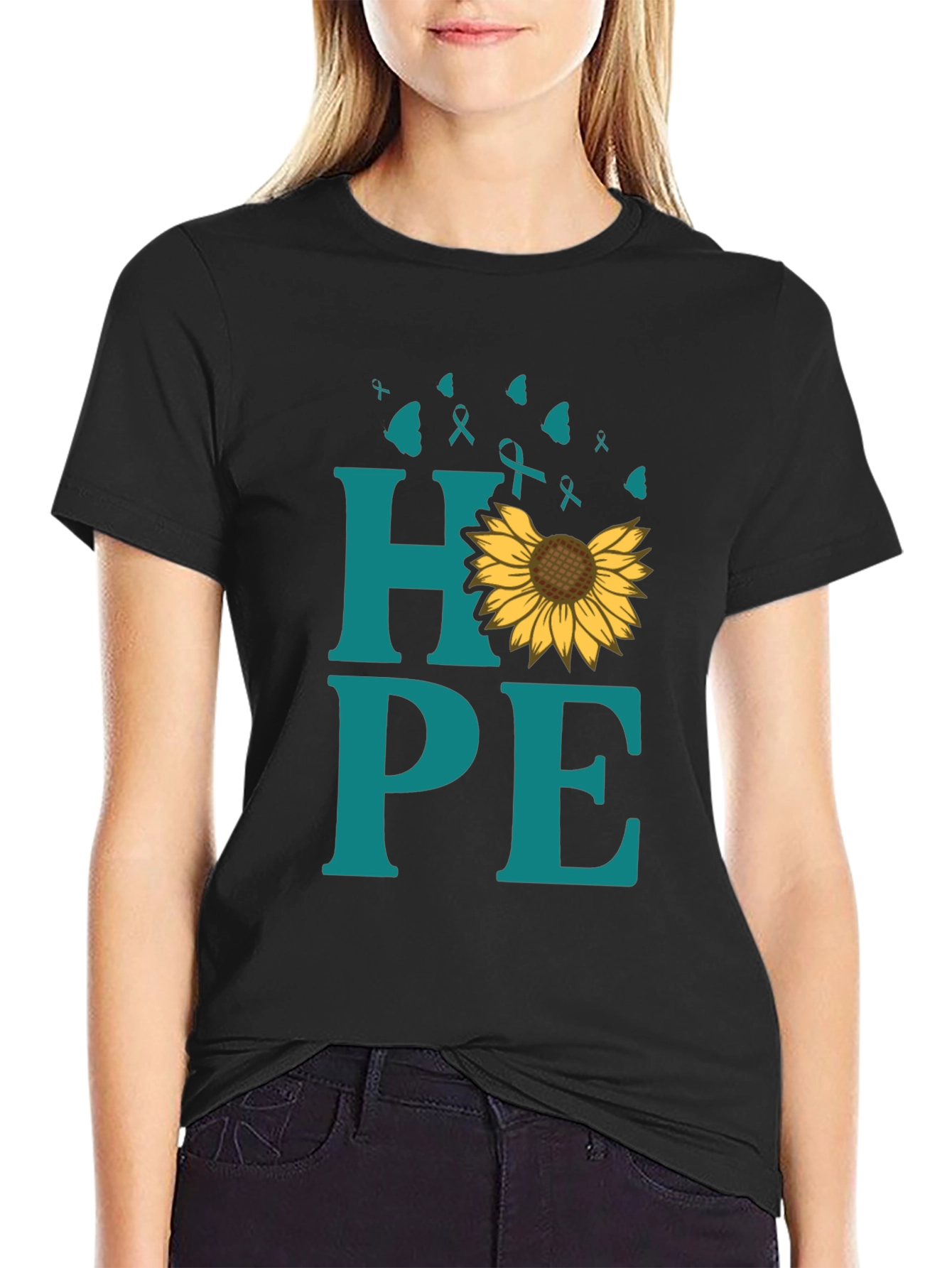 Hope Sunflower Ribbon Graphic T-Shirt