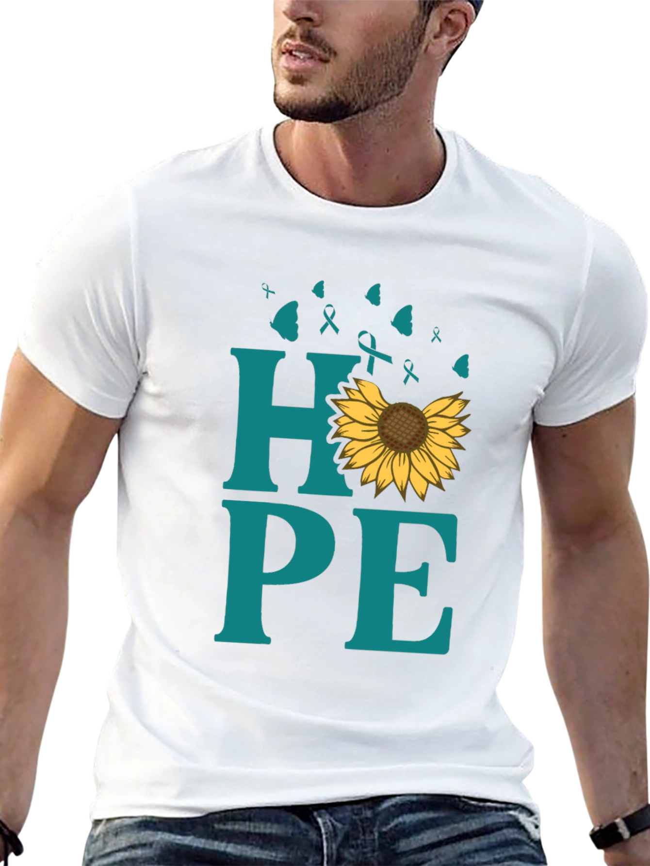 Hope Sunflower Ribbon Graphic T-Shirt
