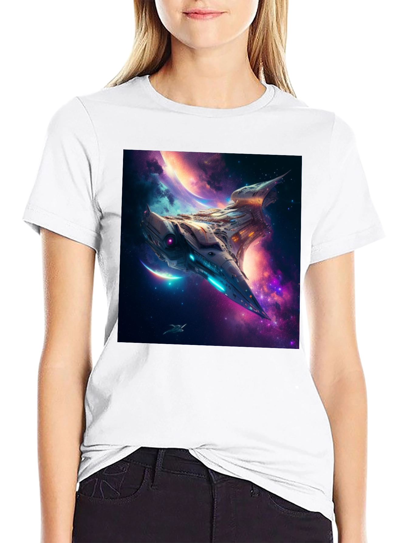 Sci-Fi Spaceship Galaxy T-Shirt