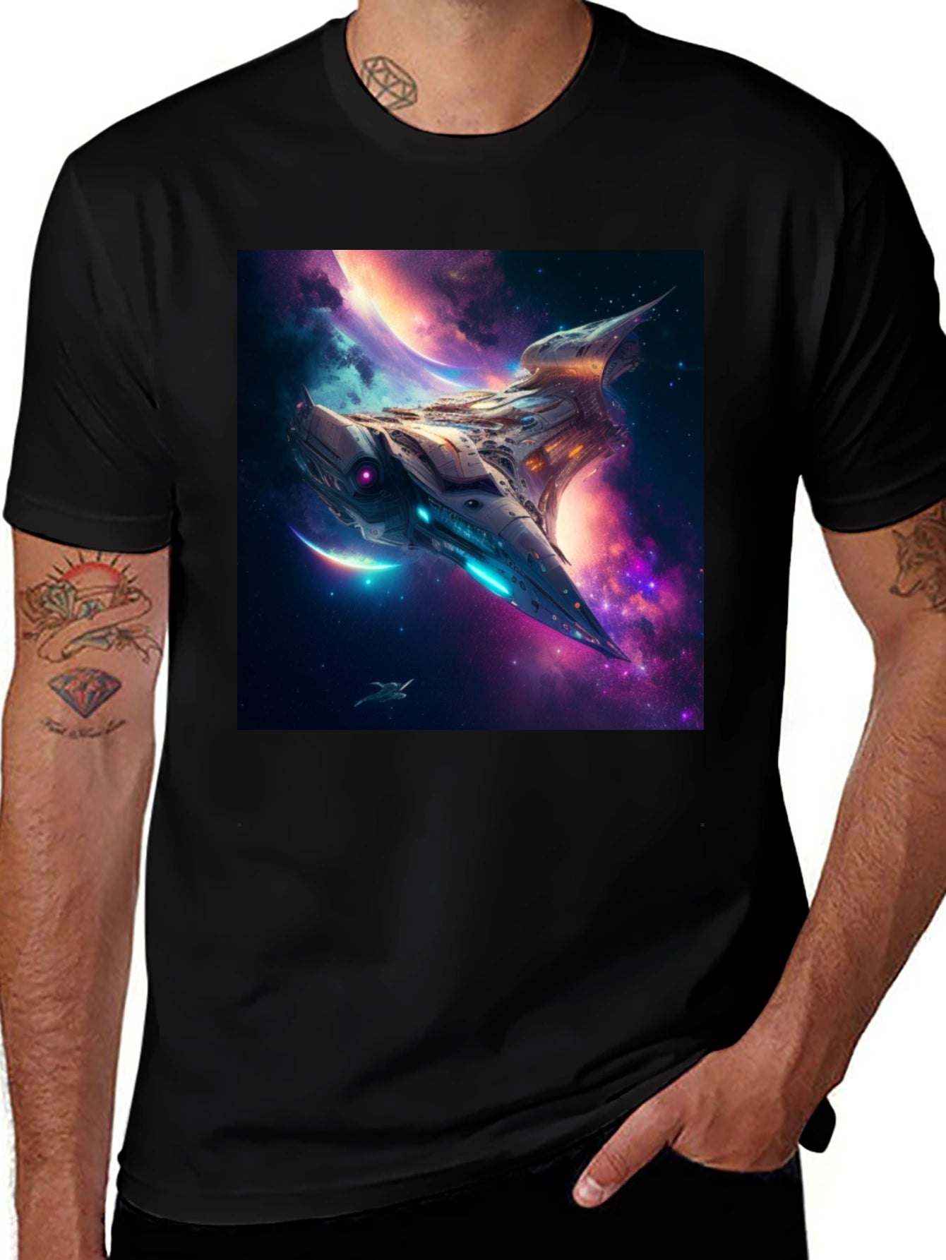 Sci-Fi Spaceship Galaxy T-Shirt