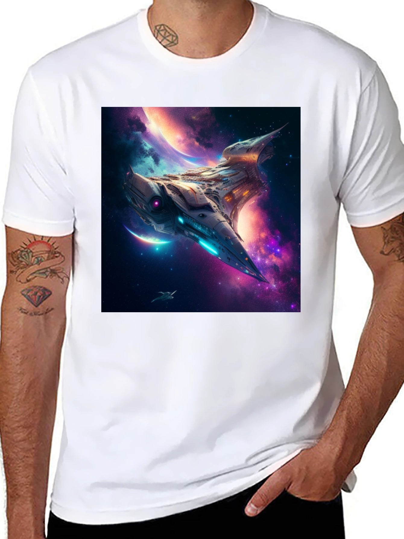 Sci-Fi Spaceship Galaxy T-Shirt