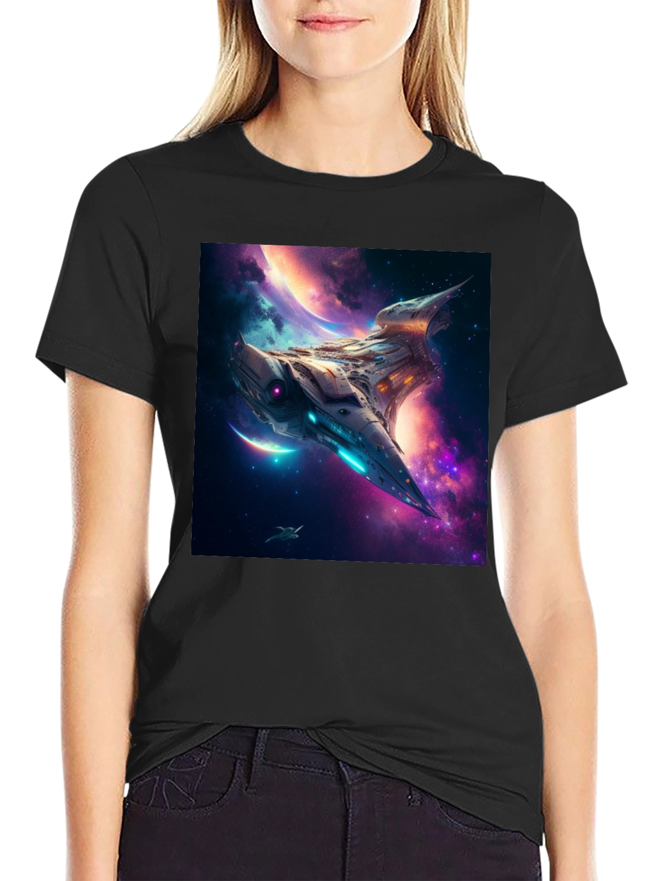 Sci-Fi Spaceship Galaxy T-Shirt