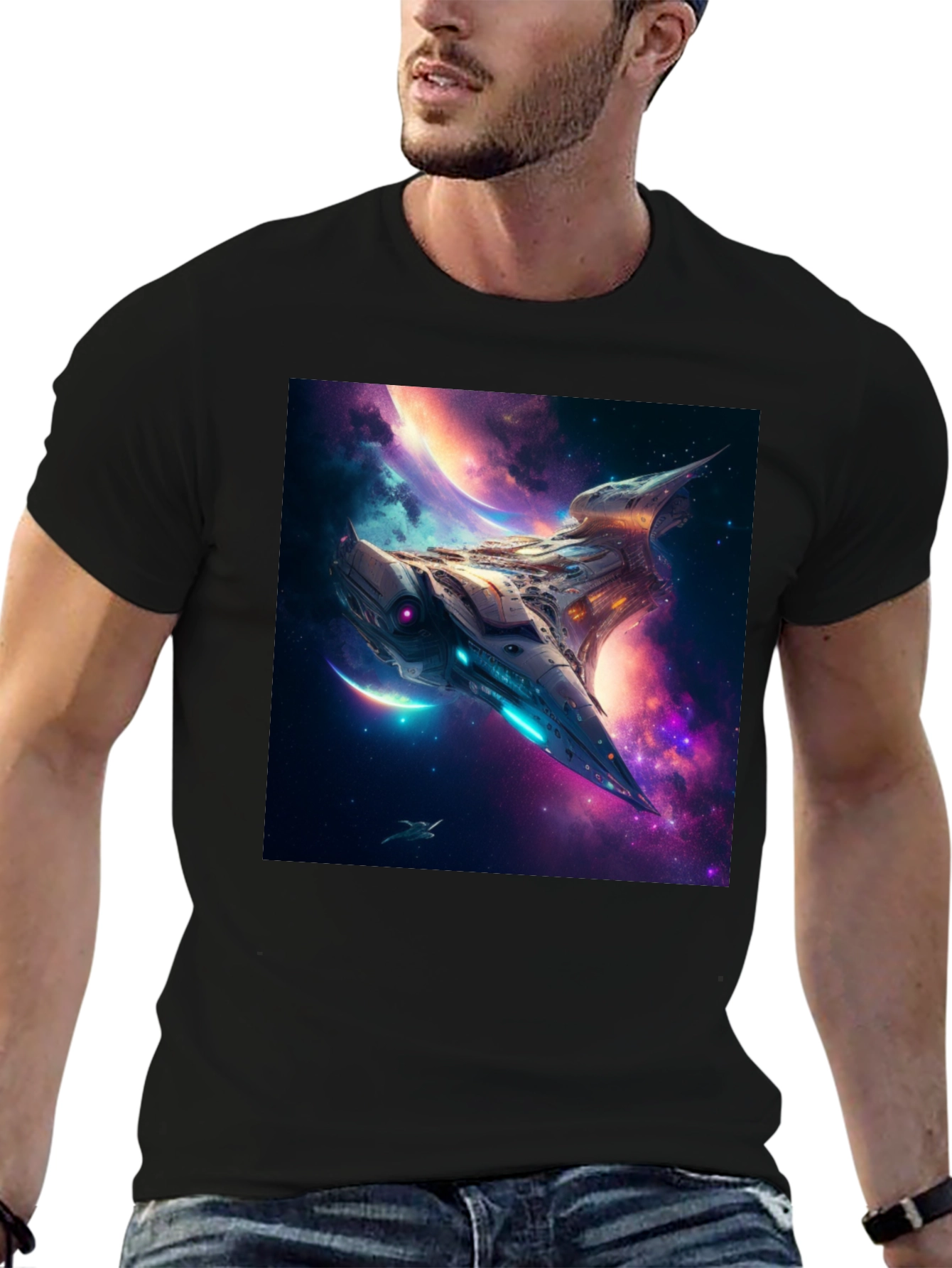 Sci-Fi Spaceship Galaxy T-Shirt