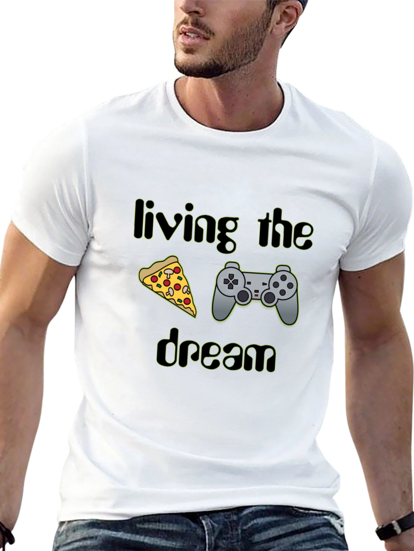 Living the Dream Pizza & Controller Black T-Shirt