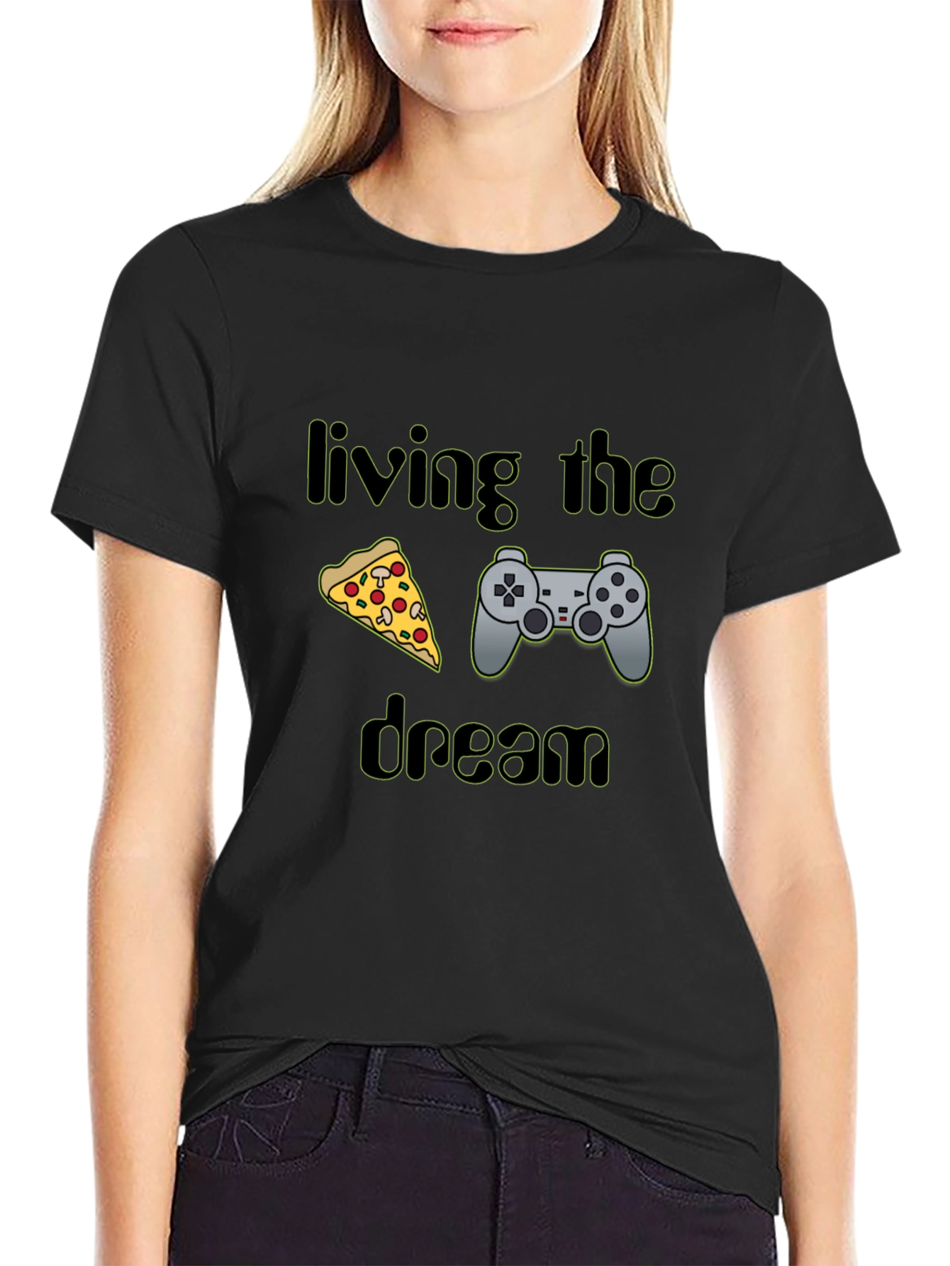 Living the Dream Pizza & Controller Black T-Shirt