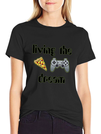 Living the Dream Pizza & Controller Black T-Shirt