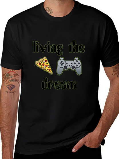 Living the Dream Pizza & Controller Black T-Shirt