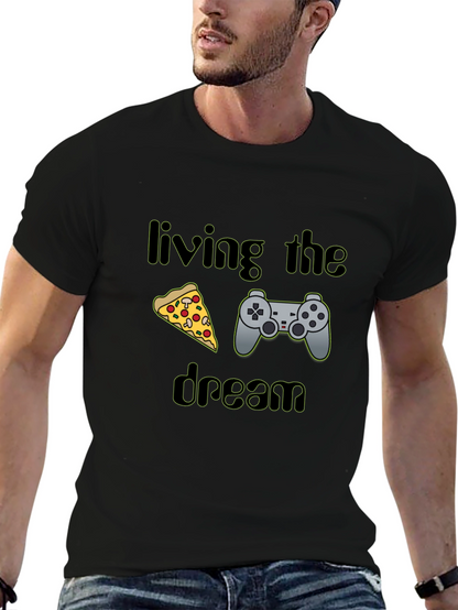 Living the Dream Pizza & Controller Black T-Shirt