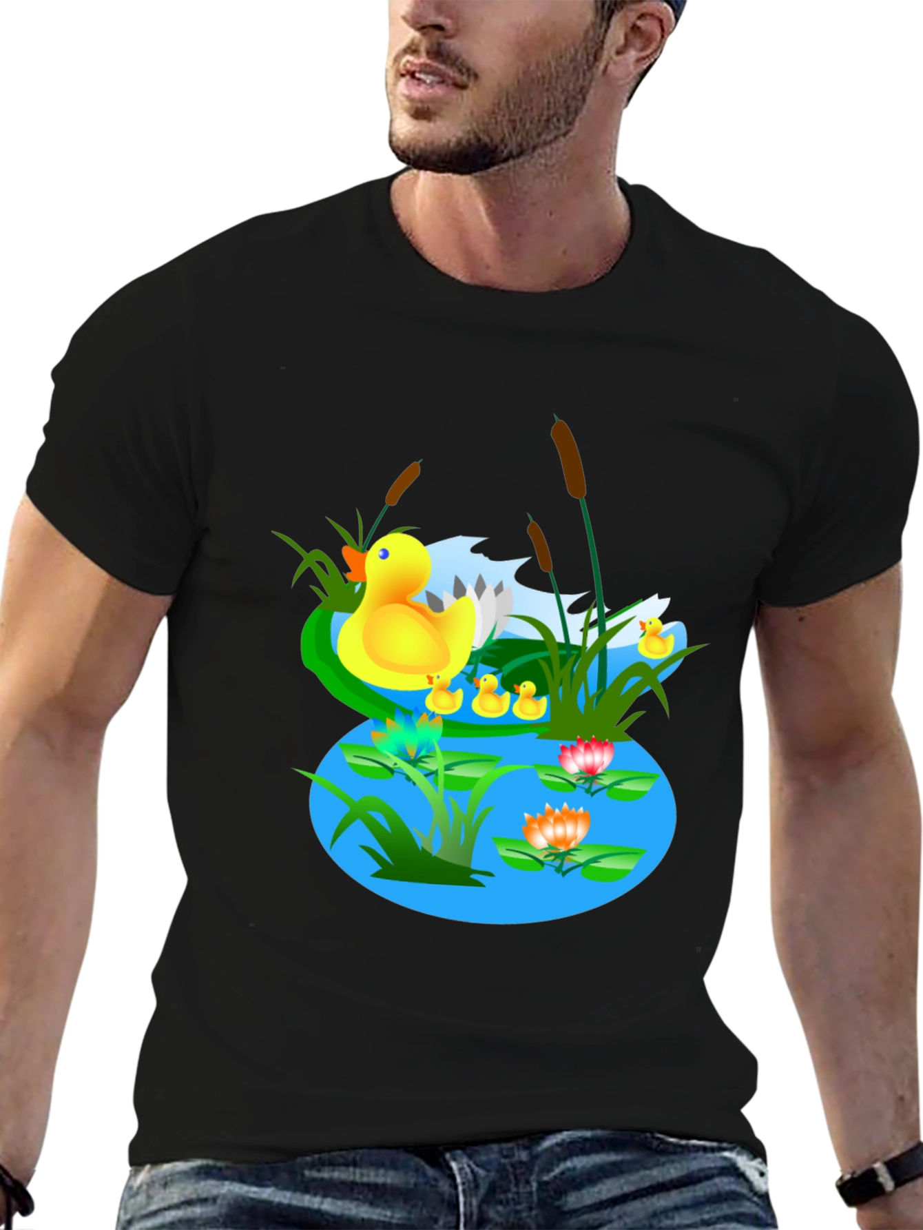 Duck Pond Graphic T-Shirt - Casual Black Tee