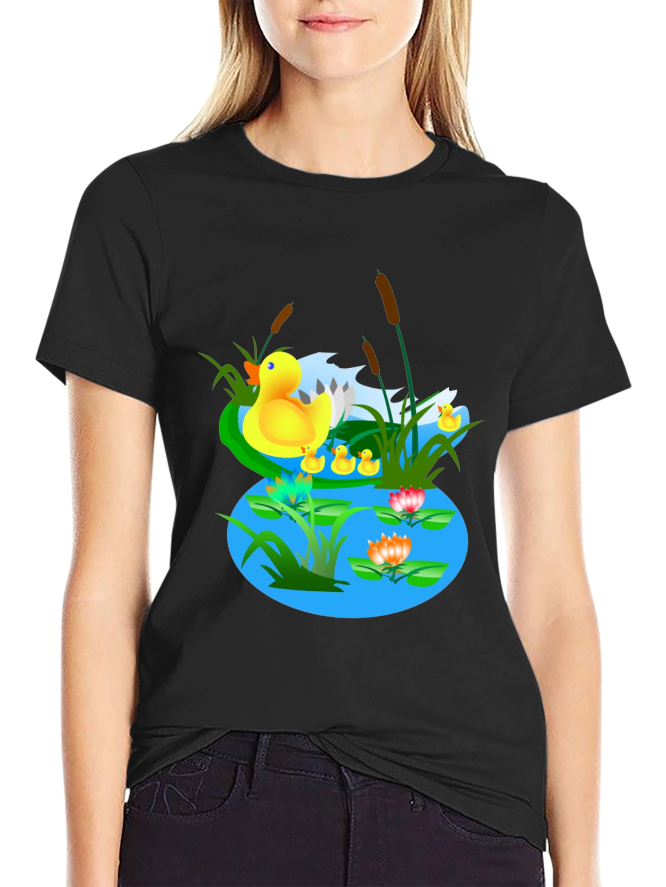 Duck Pond Graphic T-Shirt - Casual Black Tee