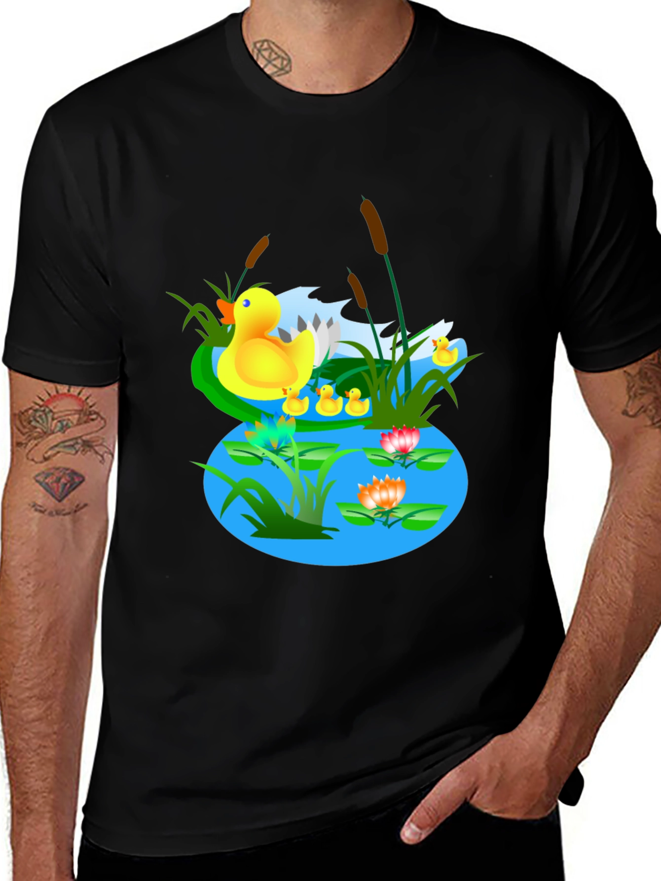 Duck Pond Graphic T-Shirt - Casual Black Tee