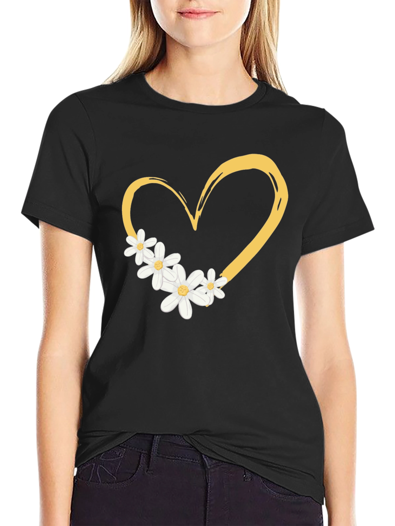 Heart & Daisy Graphic Tee - Trendy Casual Style