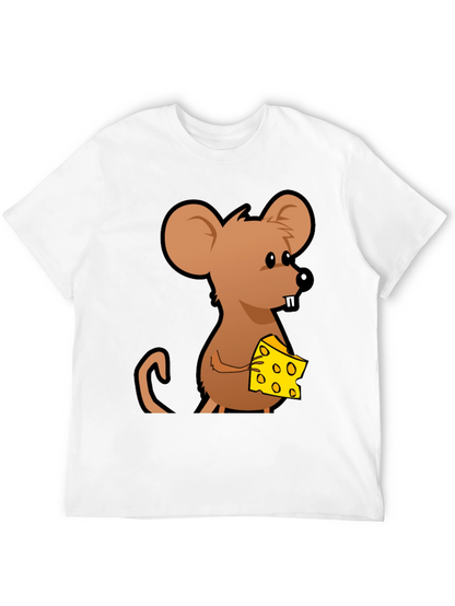 Cartoon Mouse with Cheese Graphic T-Shirt - Black