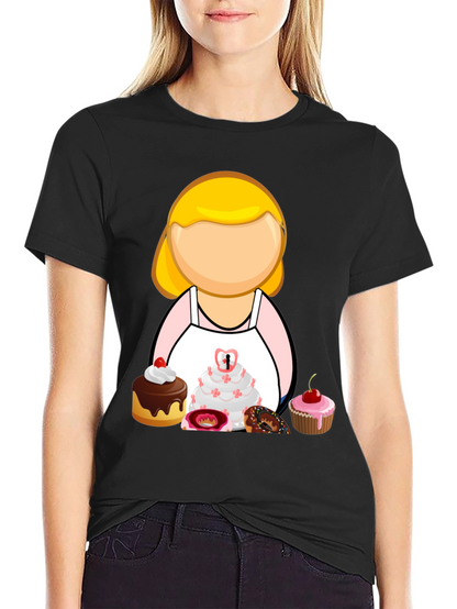 Baker Woman Cartoon T-Shirt Pastry Chef Tee