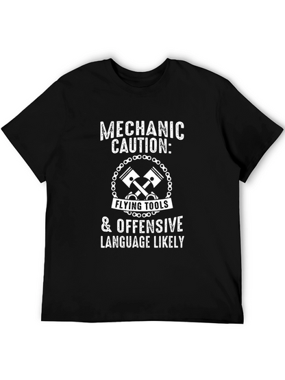 Mechanic Caution T-Shirt - Flying Tools & Offensive Language