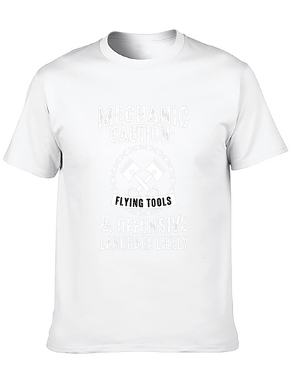 Mechanic Caution T-Shirt - Flying Tools & Offensive Language