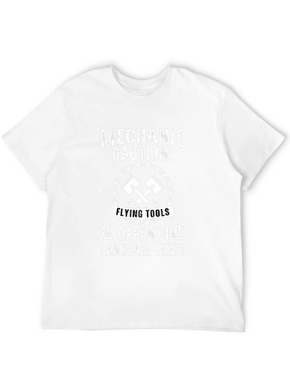 Mechanic Caution T-Shirt - Flying Tools & Offensive Language