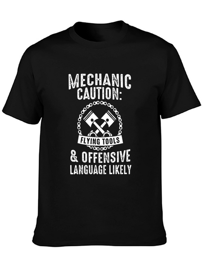 Mechanic Caution T-Shirt - Flying Tools & Offensive Language