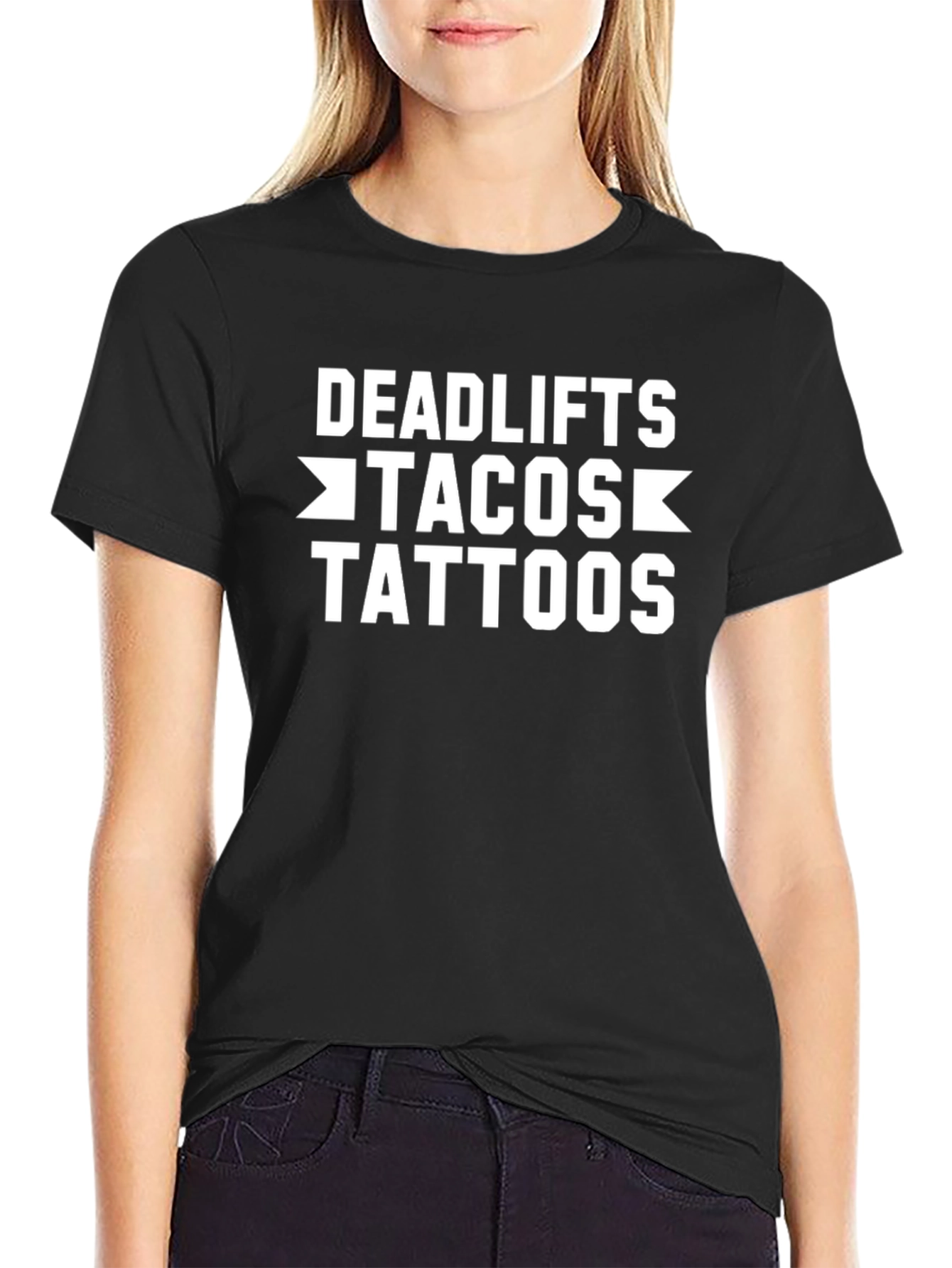 Deadlifts Tacos Tattoos Black Graphic Tee