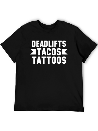 Deadlifts Tacos Tattoos Black Graphic Tee