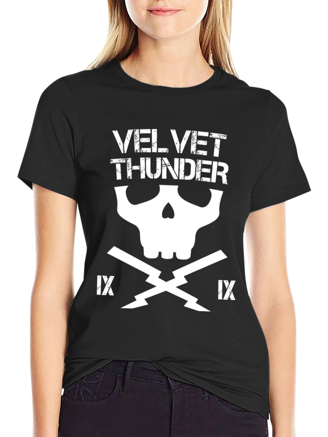 Velvet Thunder Graphic T-Shirt - Skull Design